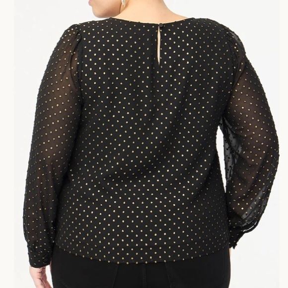 NWT J Crew Factory Gold Shimmer Clip Dot Black Long Sleeve Blouse Top Size L - Picture 2 of 13